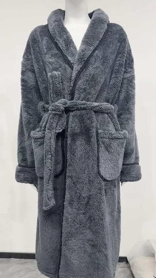 Charcoal Coral Fleece Bathrobe product image.
