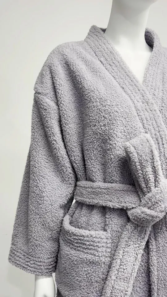 Purple Coral Fleece Kimono Bathrobe - Left Side View, Polyester, Kimono, Purple, 300GSM, Image 4