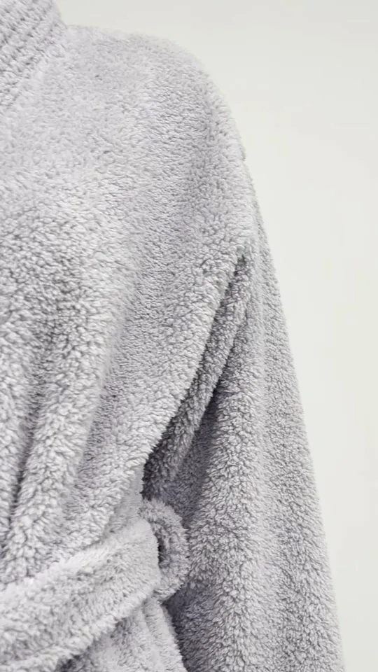 Purple Coral Fleece Kimono Bathrobe - Detail View, Polyester, Kimono, Purple, 300GSM, Image 1