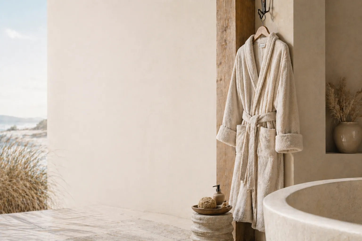 Custom bathrobe applications across hotel, spa, resort beach, and home leisure bathrobe use cases.