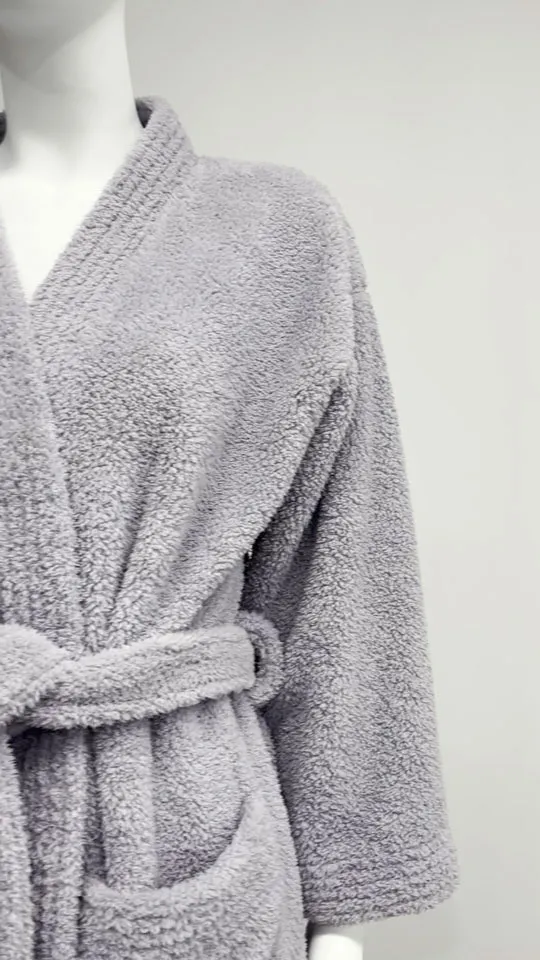 Purple Coral Fleece Kimono Bathrobe - Right Side View, Polyester, Kimono, Purple, 300GSM, Image 5