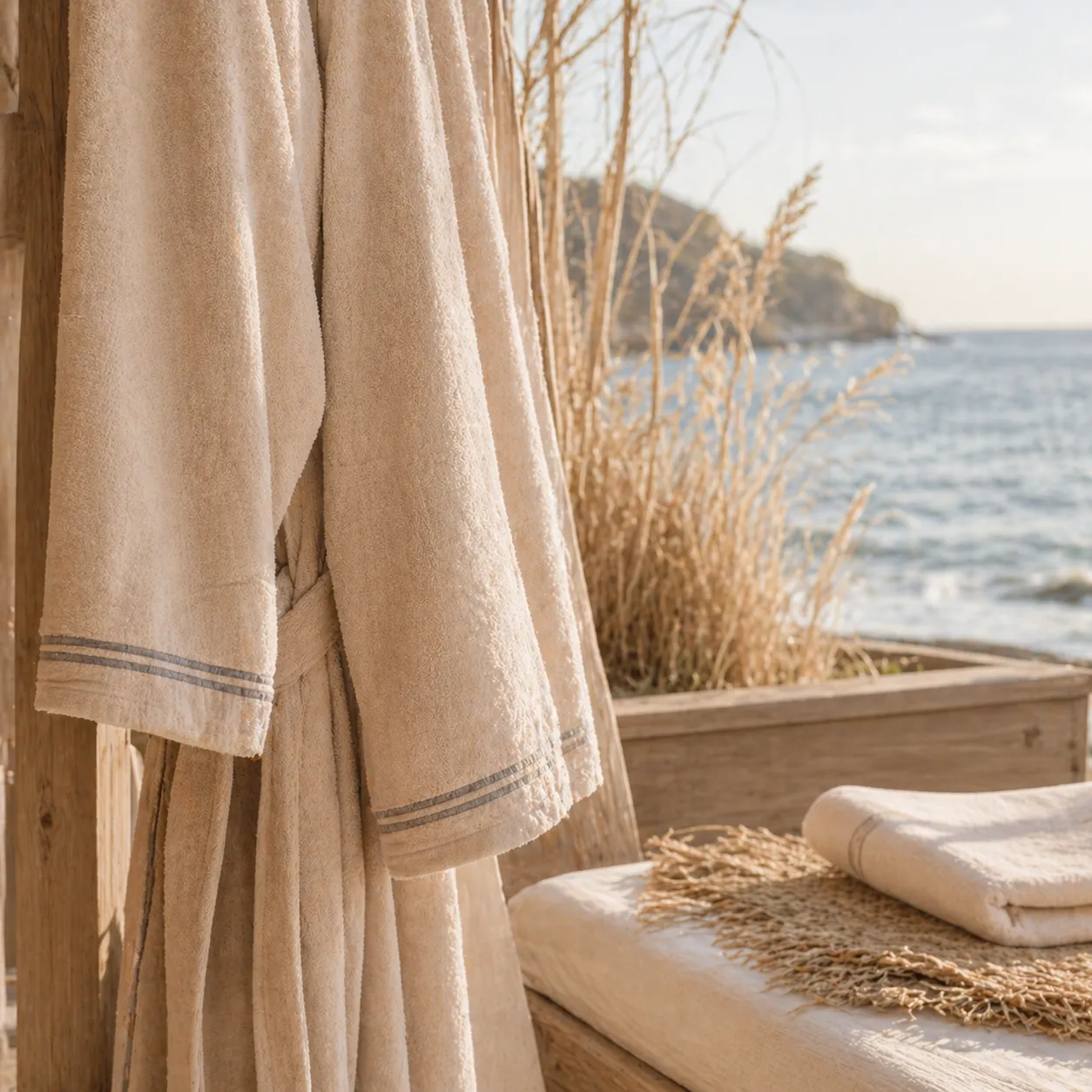 Velour and yarn-dyed custom bathrobes developed for premium hotel and private-label collections.