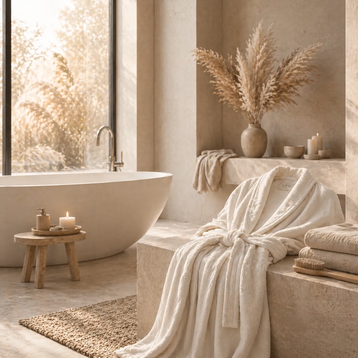 Plant-fiber custom bathrobes in cotton and linen for hotel, spa, and wellness programs.