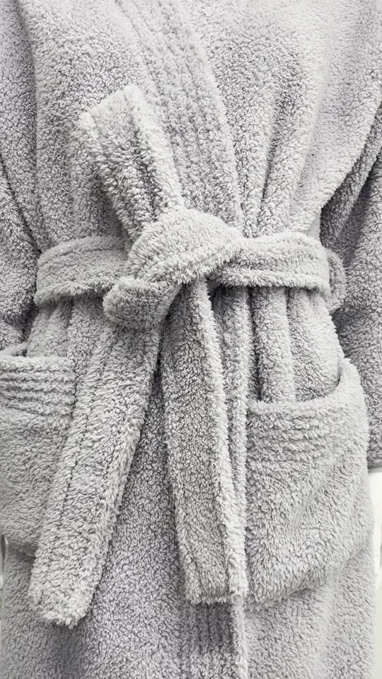 Purple Coral Fleece Kimono Bathrobe - Detail View, Polyester, Kimono, Purple, 300GSM, Image 6