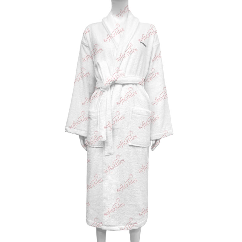 Pespespwhite Terry Behind Embroidered Bathrobe - Front View, Cotton, Shawl Collar / Embroidered, White, 400GSM, Image 1