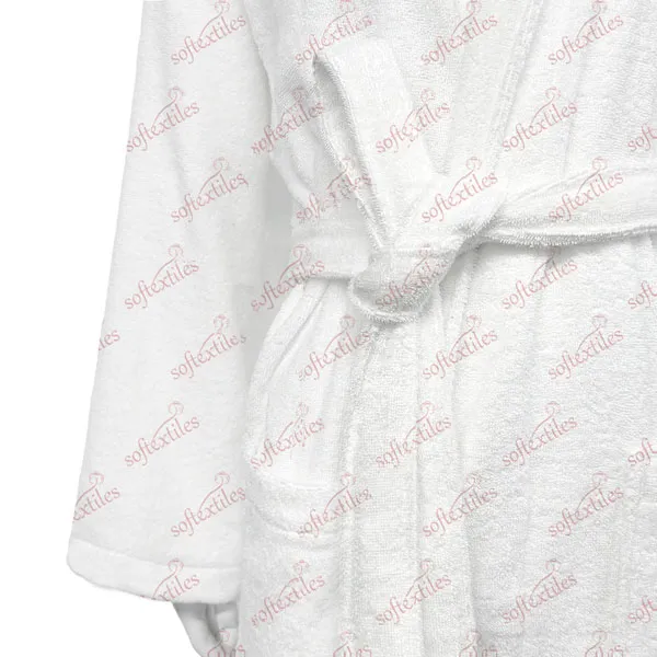 Pespespwhite Terry Behind Embroidered Bathrobe - Detail View, Cotton, Shawl Collar / Embroidered, White, 400GSM, Image 6