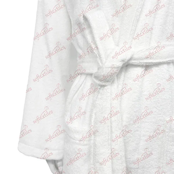 Pespespwhite Terry Behind Embroidered Bathrobe - Detail View, Cotton, Shawl Collar / Embroidered, White, 400GSM, Image 15