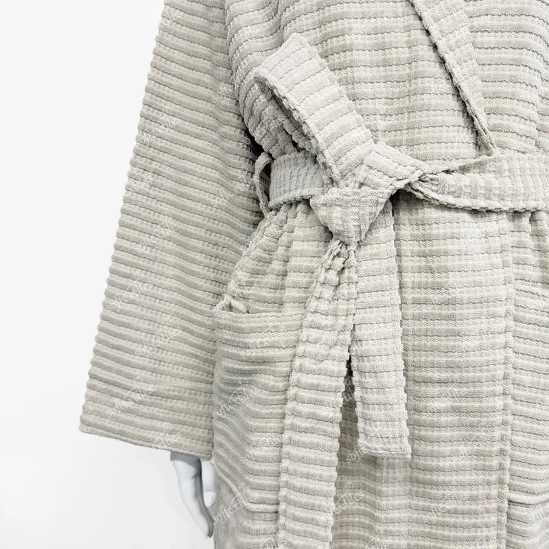 Daily Milk Gray Jacquard Bathrobe - Detail View, Cotton, Shawl Collar / Embroidered, Milk Gray, 300GSM, Image 2