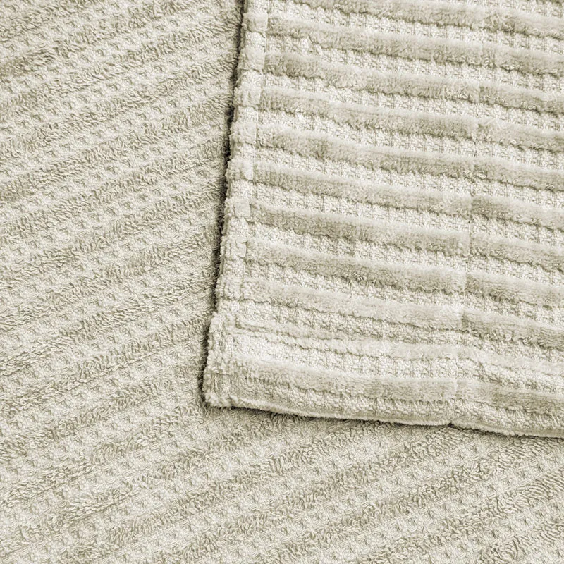 Daily Milk Gray Jacquard Bathrobe - Fabric Close-Up, Cotton, Shawl Collar / Embroidered, Milk Gray, 300GSM, Image 5