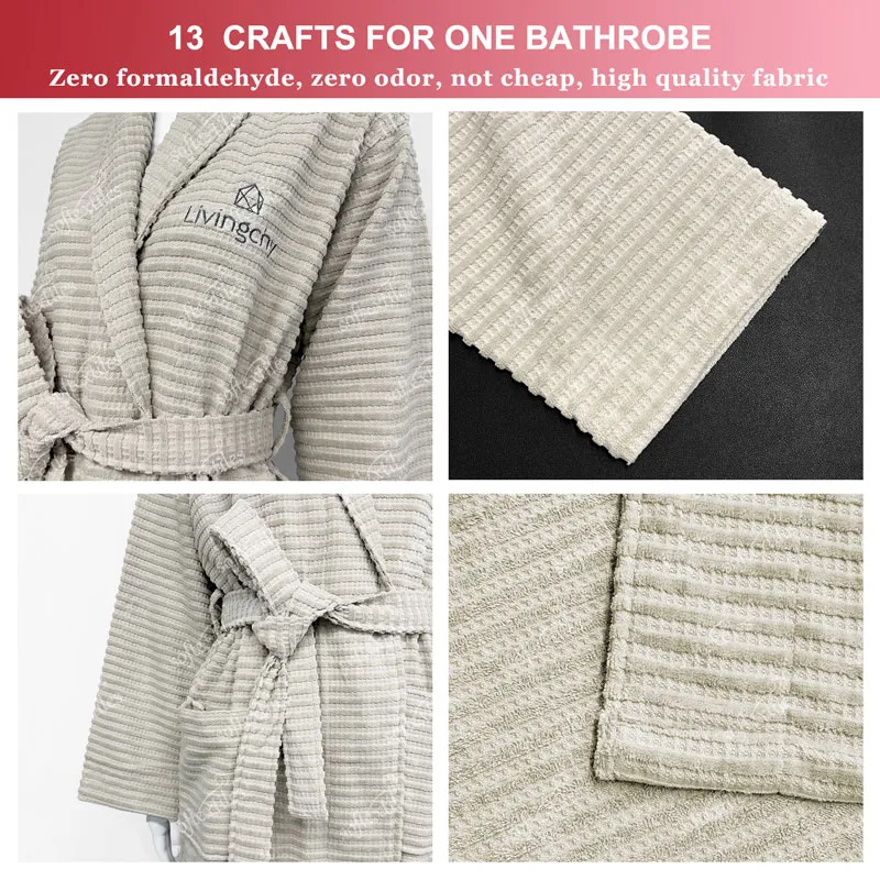 Daily Milk Gray Jacquard Bathrobe - Lifestyle View, Cotton, Shawl Collar / Embroidered, Milk Gray, 300GSM, Image 7