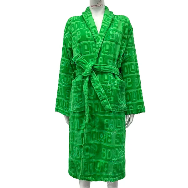 Green Jacquard bathrobe hero view, image 1, showing robe silhouette, fit impression, and overall styling.