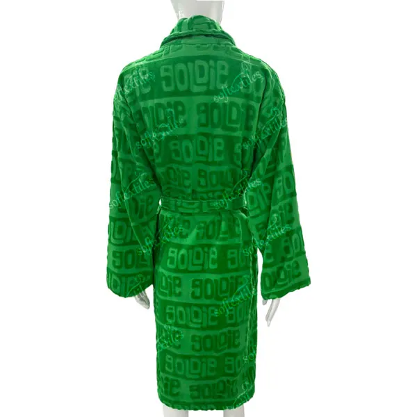 Green Jacquard Bathrobe - Back View, Polyester, Shawl Collar, Green, 350GSM, Image 3