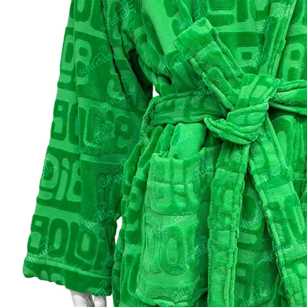 Green Jacquard Bathrobe - Detail View, Polyester, Shawl Collar, Green, 350GSM, Image 4