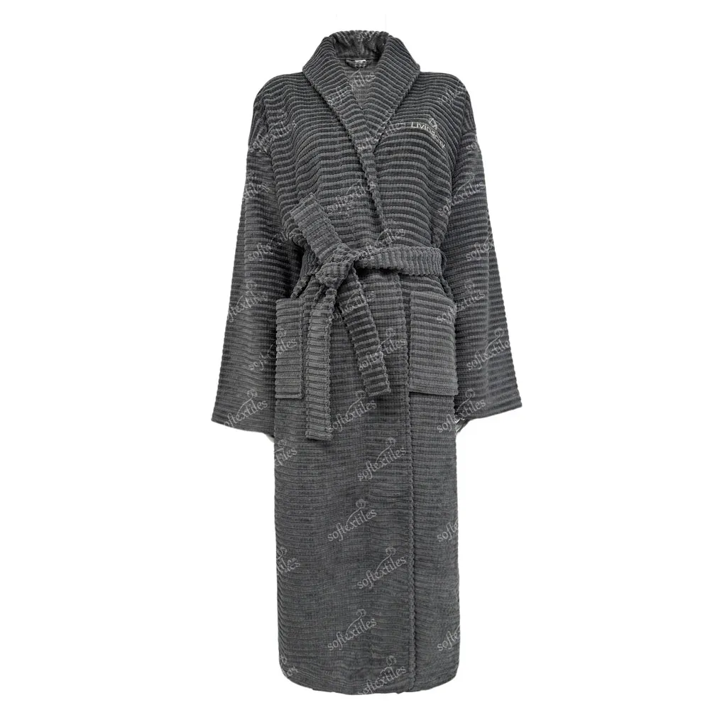 Grey Jacquard bathrobe hero view, image 1, showing robe silhouette, fit impression, and overall styling.