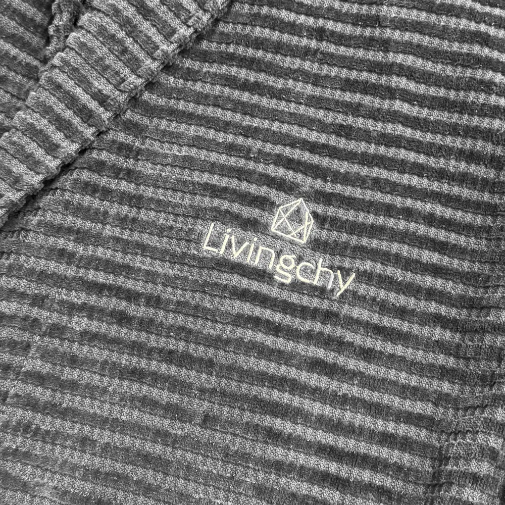 Grey Jacquard Bathrobe - Detail View, Cotton, Shawl Collar / Embroidered, Charcoal, 300GSM, Image 7