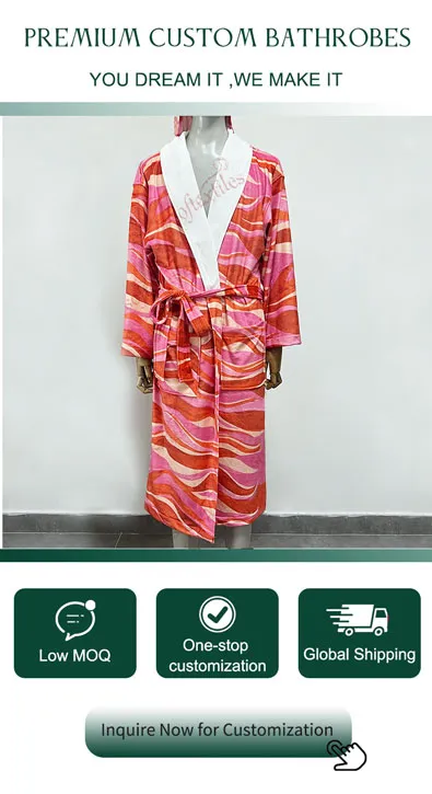 Printed Bathrobe - Detail View, Microfiber, Shawl Collar, White, 180GSM, Image 7
