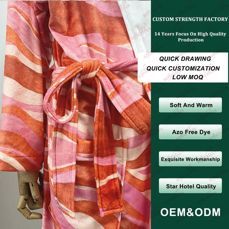 Printed Bathrobe - Detail View, Microfiber, Shawl Collar, White, 180GSM, Image 8