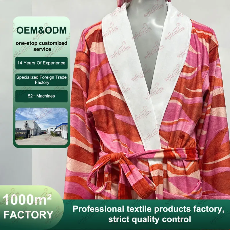 Printed Bathrobe - Detail View, Microfiber, Shawl Collar, White, 180GSM, Image 9