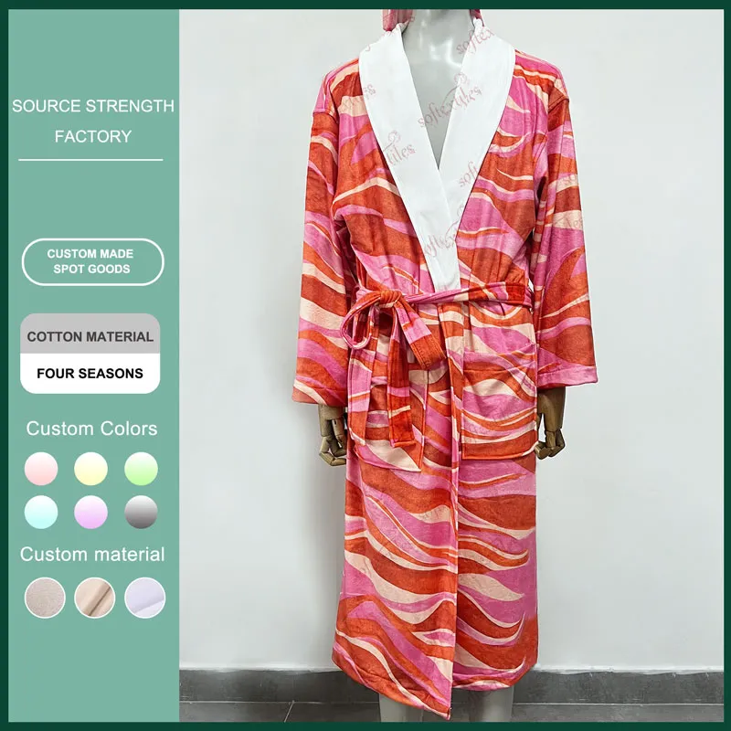 Printed Bathrobe - Detail View, Microfiber, Shawl Collar, White, 180GSM, Image 10