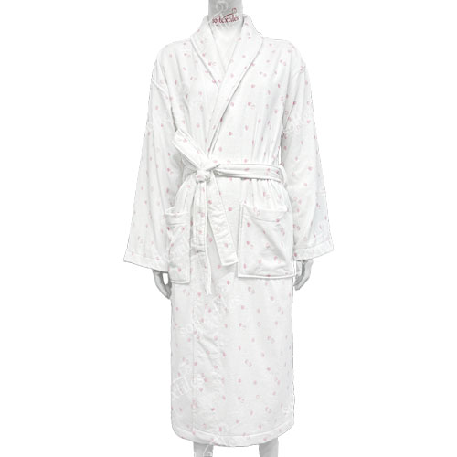 Strawberry Printed Bathrobe - Front View, Cotton, Shawl Collar, White, 180GSM, Image 1