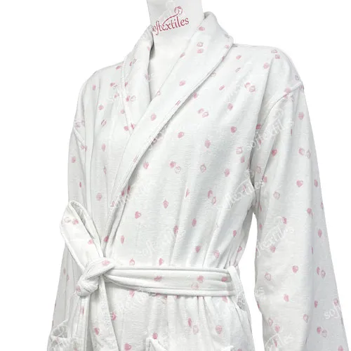 Strawberry Printed Bathrobe - Right Side View, Cotton, Shawl Collar, White, 180GSM, Image 3