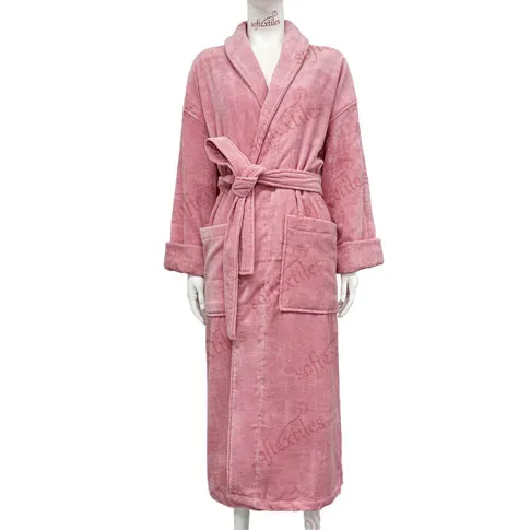 Coral Red Cut Pile bathrobe hero view, image 1, showing robe silhouette, fit impression, and overall styling.