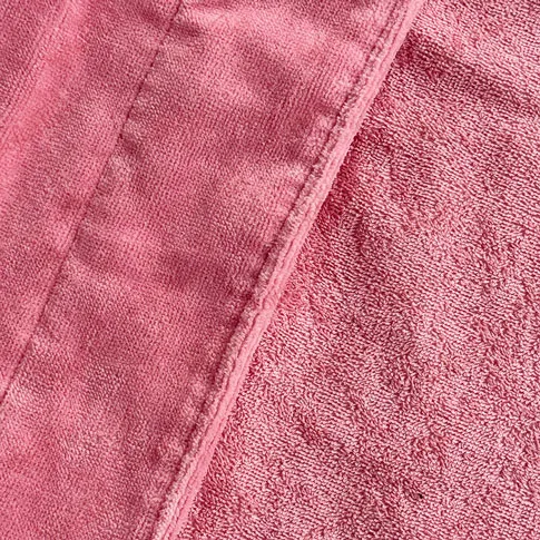 Coral Red Cut Pile Bathrobe - Detail View, Cotton, Shawl Collar, Pink, 400GSM, Image 11