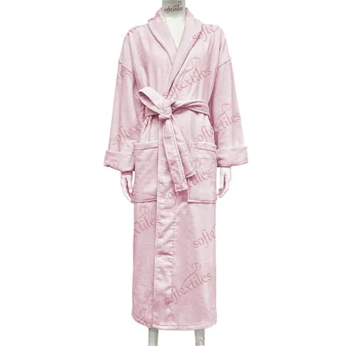 Coral Red Cut Pile Bathrobe - Front View, Cotton, Shawl Collar, Pink, 400GSM, Image 12