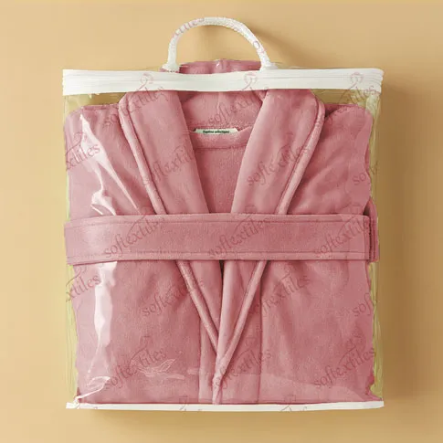 Coral Red Cut Pile Bathrobe - Folded View, Cotton, Shawl Collar, Pink, 400GSM, Image 5