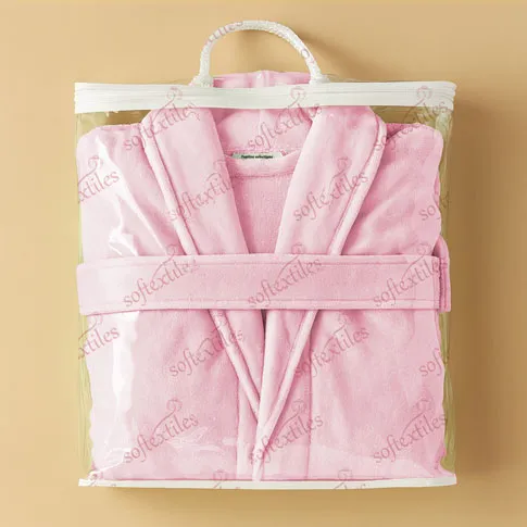 Coral Red Cut Pile Bathrobe - Folded View, Cotton, Shawl Collar, Pink, 400GSM, Image 6