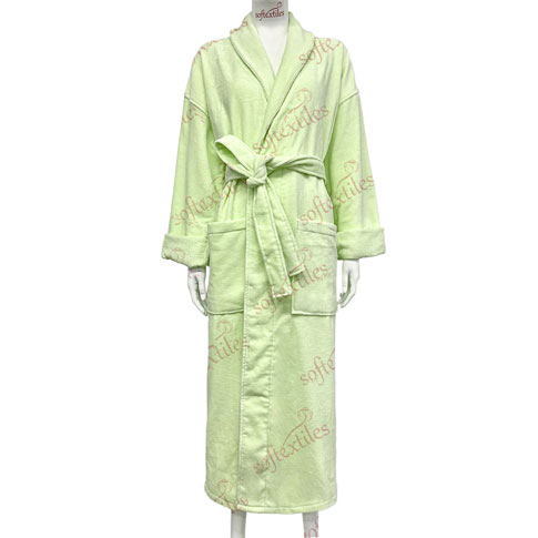 Green Cut Pile Bathrobe - Front View, Cotton, Shawl Collar, Green, 400GSM, Image 1