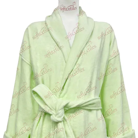 Green Cut Pile Bathrobe - Collar Detail, Cotton, Shawl Collar, Green, 400GSM, Image 5