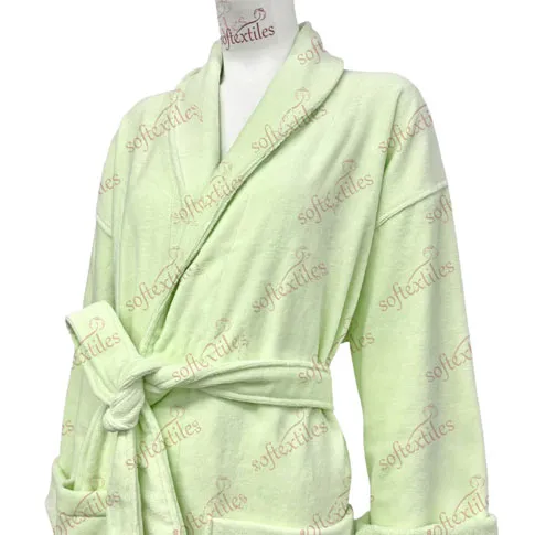 Green Cut Pile Bathrobe - Right Side View, Cotton, Shawl Collar, Green, 400GSM, Image 2