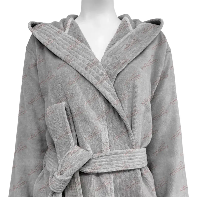 Grey Hooded bathrobe hero view, image 1, showing robe silhouette, fit impression, and overall styling.