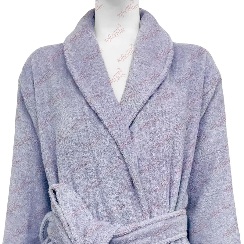 Purple Terry Bathrobe - Detail View, Bamboo, Shawl Collar / Piped Trim, Purple, 350GSM, Image 3