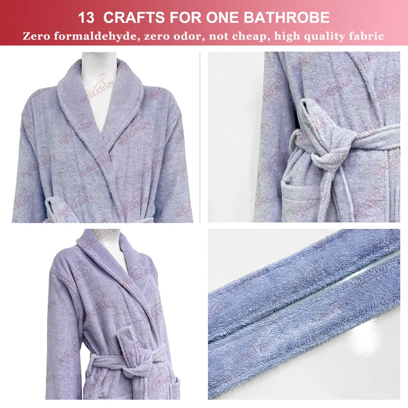 Purple Terry Bathrobe - Lifestyle View, Bamboo, Shawl Collar / Piped Trim, Purple, 350GSM, Image 7