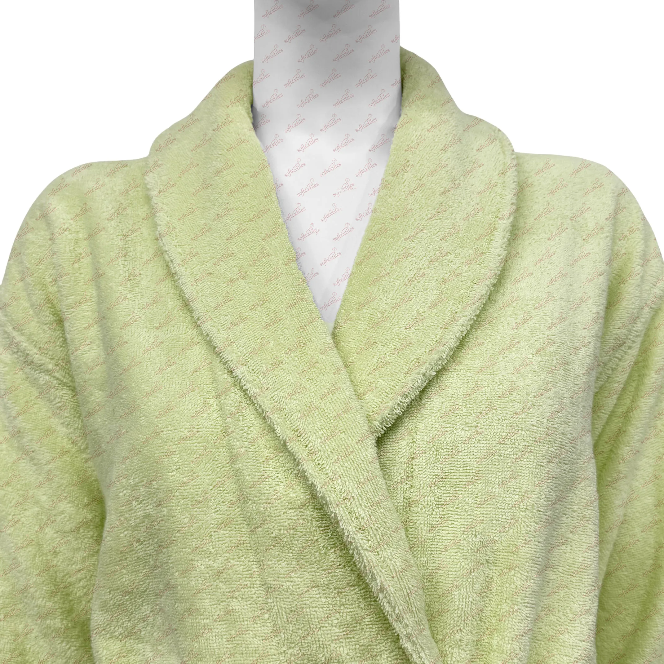 Green Terry Bathrobe - Detail View, Bamboo, Shawl Collar / Piped Trim, Cyan, 350GSM, Image 6