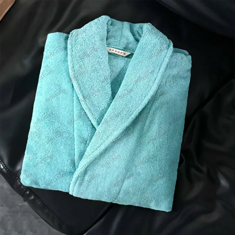 Malachite Green Terry Bathrobe - Front View, Cotton, Shawl Collar / Piped Trim, Peacock Green, 350GSM, Image 2