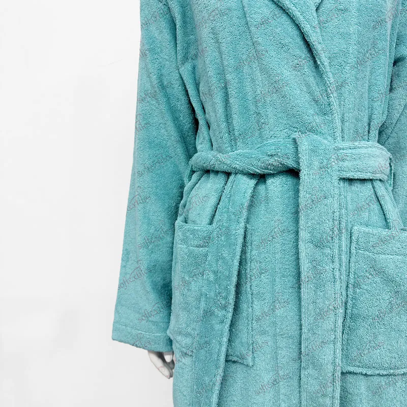 Malachite Green Terry Bathrobe - Detail View, Cotton, Shawl Collar / Piped Trim, Peacock Green, 350GSM, Image 4