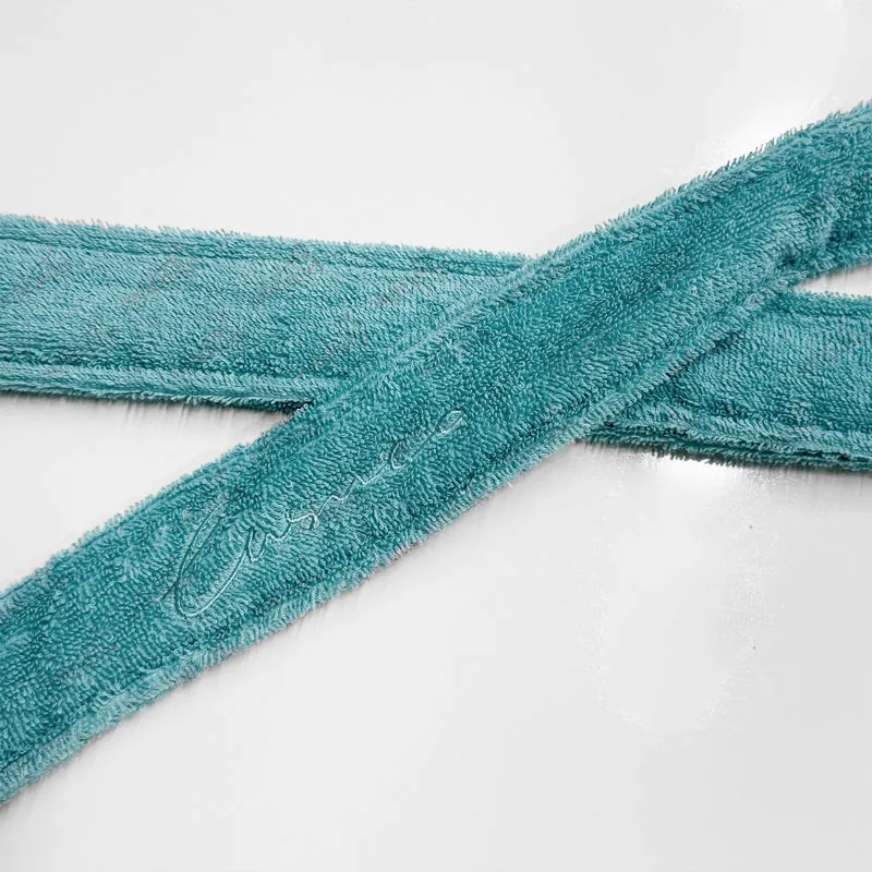 Malachite Green Terry Bathrobe - Detail View, Cotton, Shawl Collar / Piped Trim, Peacock Green, 350GSM, Image 7