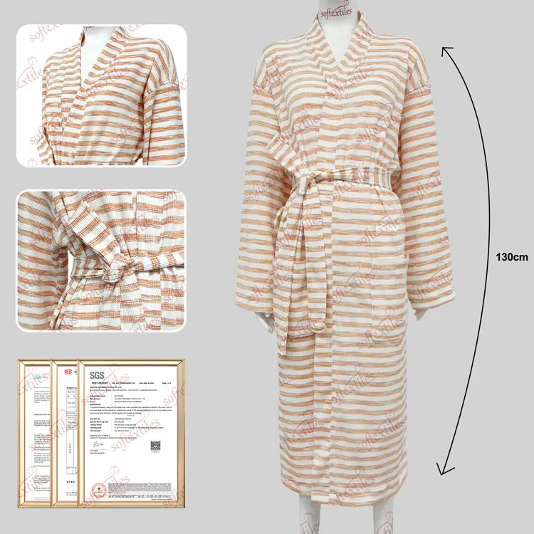Orange White Waffle bathrobe hero view, image 1, showing robe silhouette, fit impression, and overall styling.