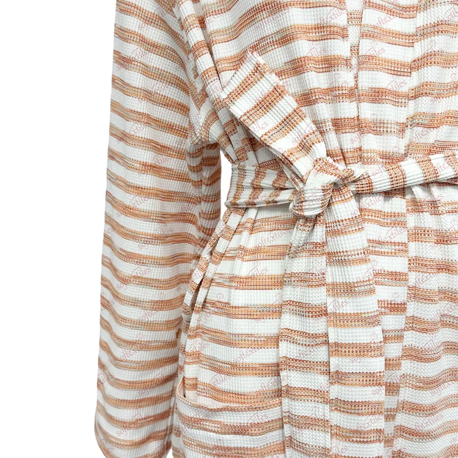 Orange White Waffle Bathrobe - Detail View, Polyester, Kimono, Orange White Stripe, 200GSM, Image 4
