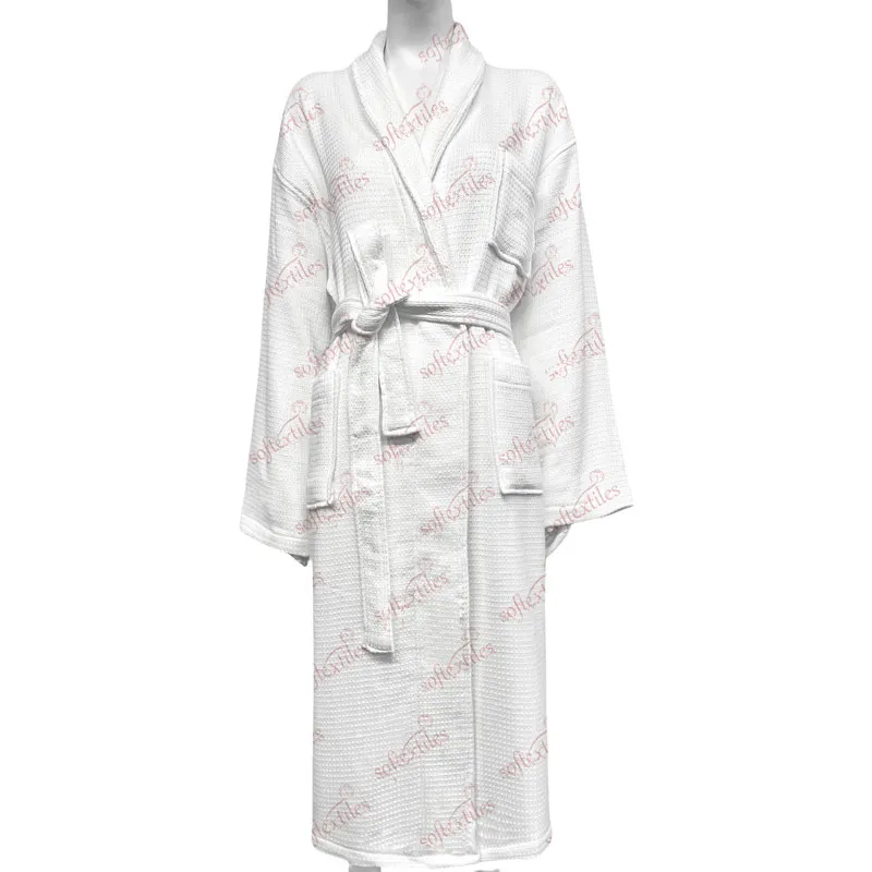 White Waffle bathrobe hero view, image 1, showing robe silhouette, fit impression, and overall styling.