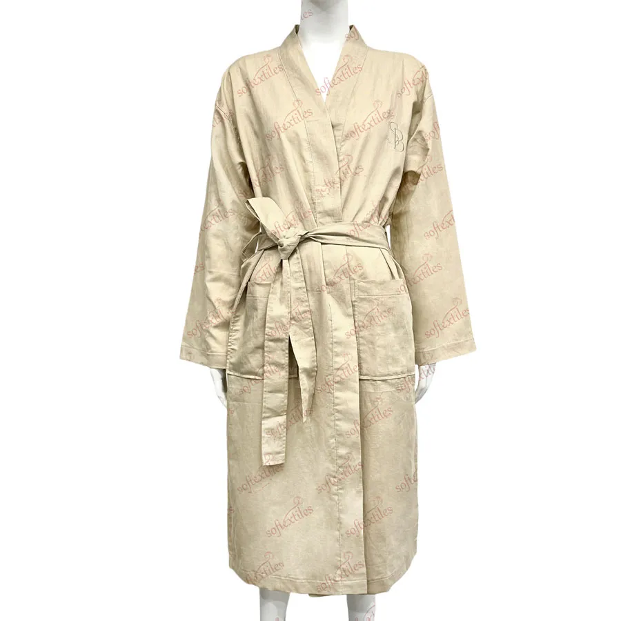 SBlinen bathrobe trim detail, image 6, showing robe silhouette, fit impression, and overall styling.