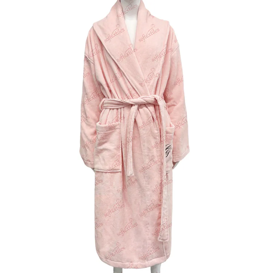 Pure Cotton Big Lapel Pink bathrobe hero view, image 1, showing robe silhouette, fit impression, and overall styling.