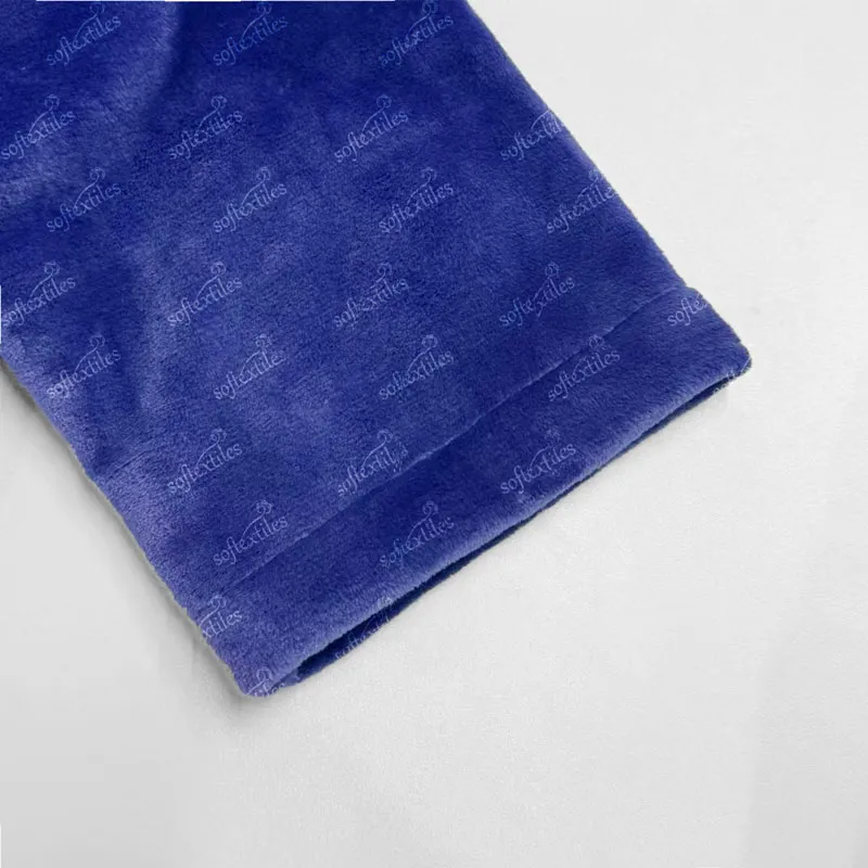 Plush Crystal Velvet Bathrobe - Detail View, Polyester, Shawl Collar, Blue, 400GSM, Image 7