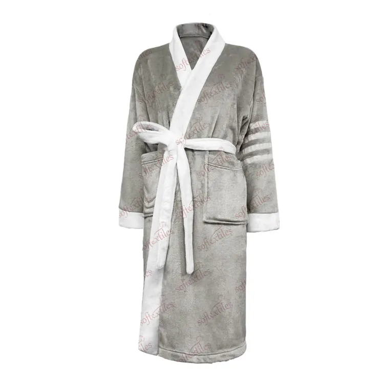 Plush Tom Brown Polyester Gray bathrobe hero view, image 1, showing robe silhouette, fit impression, and overall styling.
