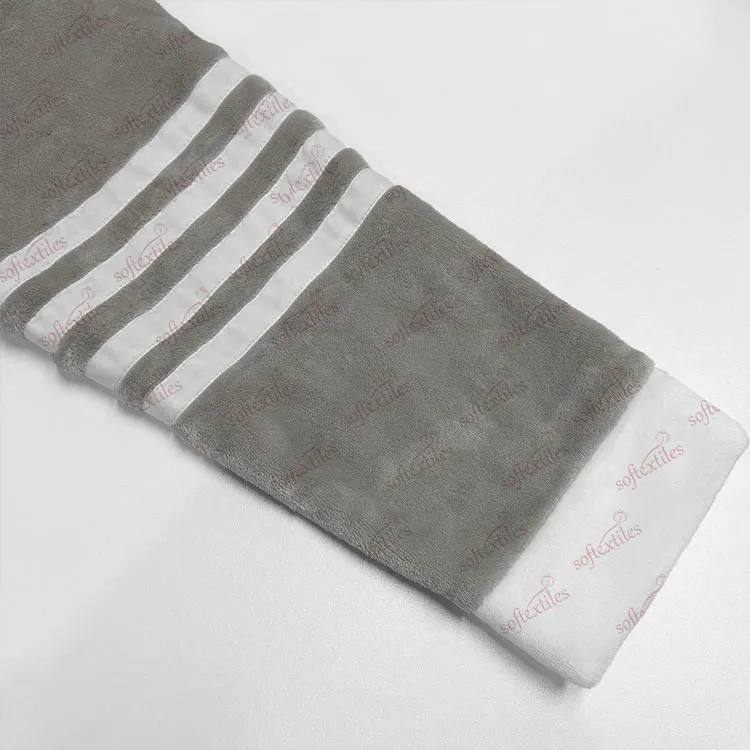 Plush Tom Brown Polyester Gray Bathrobe - Detail View, Polyester, Kimono, Grey, 400GSM, Image 4