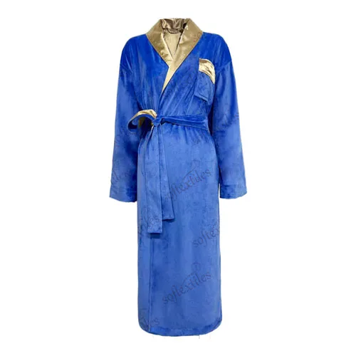 Plush Blue Crystal Velvet Silk Like Inner Double bathrobe hero view, image 1, showing robe silhouette, fit impression, and overall styling.