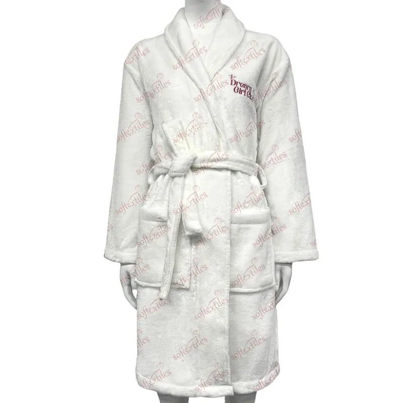 Plush White Coral Fleece bathrobe hero view, image 1, showing robe silhouette, fit impression, and overall styling.